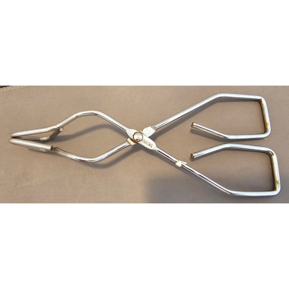 Vintage 8" Angled Stainless Steel Tongs - Made in Taiwan